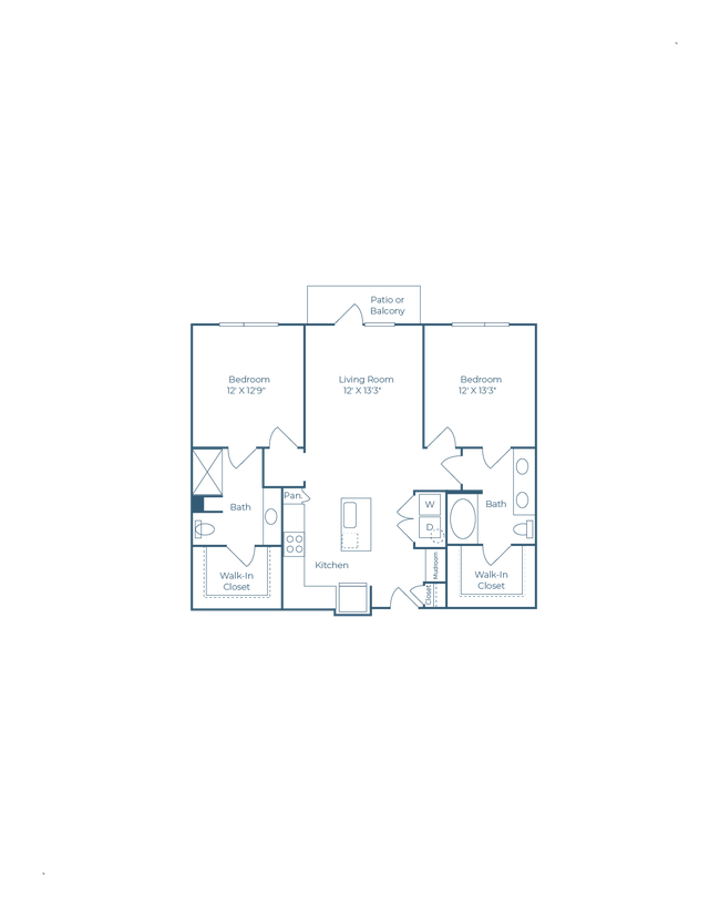 2 Bedroom 2 Bath 454 floor plan